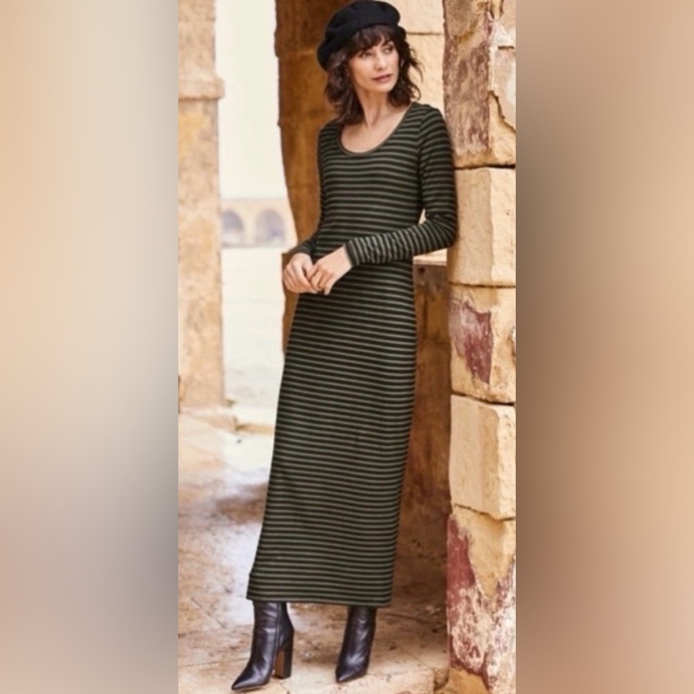 Peruvian Connection Olive Colored Maxi Dress (Size XS)